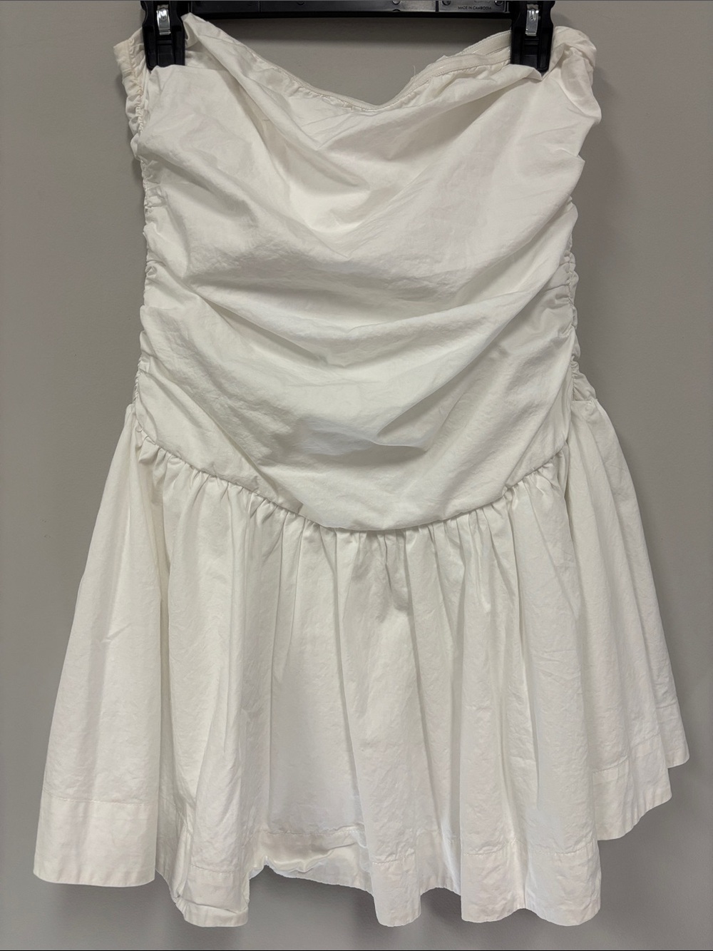 Strapless White Ruching Mini Dress